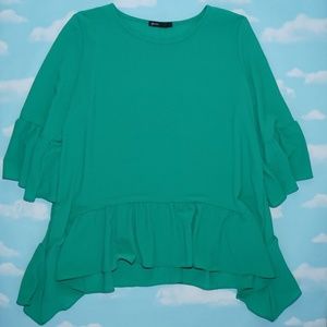 Gibson Ruffled Handkerchief Hem Top